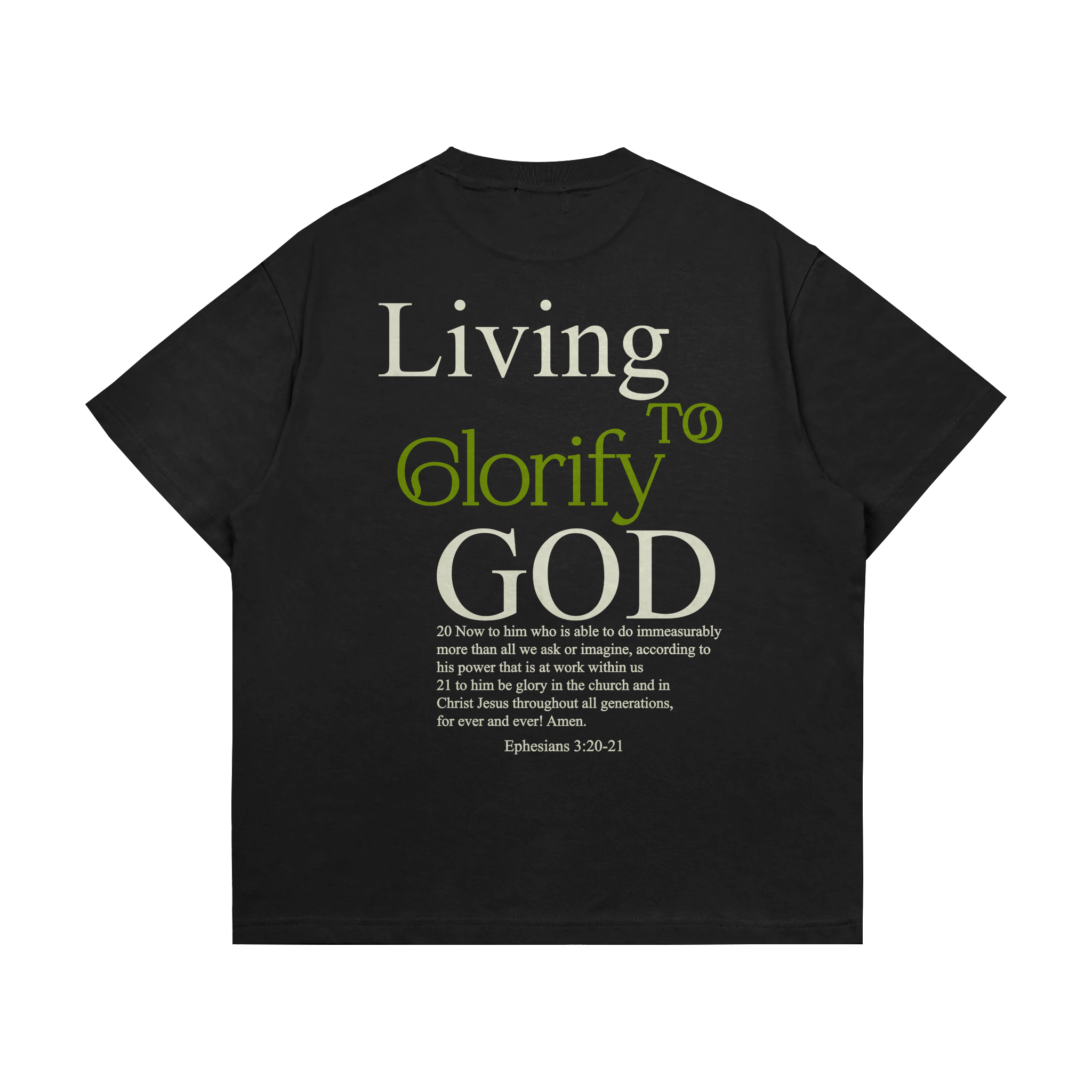 T-shirt cristã creative director T-shirt cristã Creative Director vista de frente em algodão premium com estampa inspirada em Efésios 3:20-21